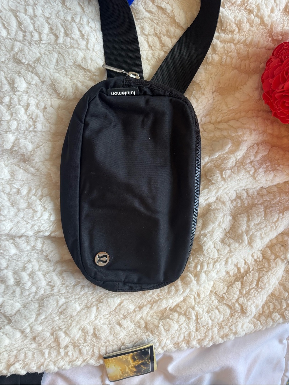 lululemon athletica Black Crossbody Belt Bag with Silver Logo